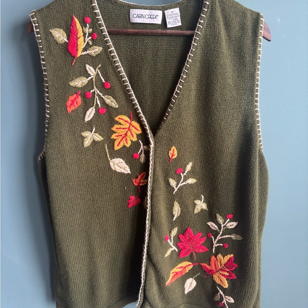 90s Sweater Vest with Autumn Embroidery